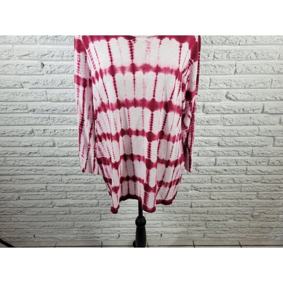 Chicos Womens Top 3 Standard Extra Large 3/4 Sleeve Pink Tie Dye TIE7E - Picture 4 of 9